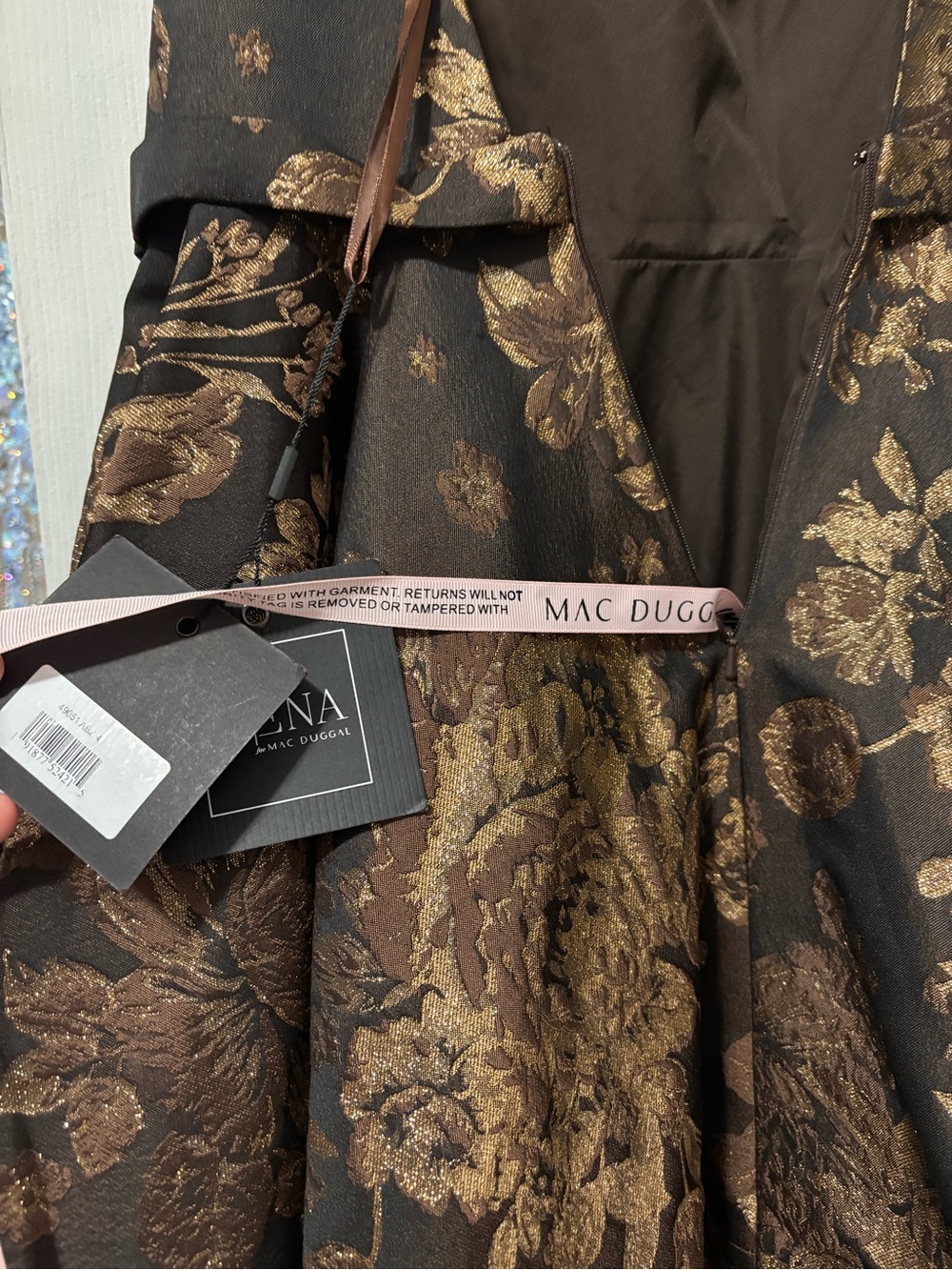 Mac Duggar Metallic Floral Fit-and-Flare Mini Dress in Black and Gold - Picture 5 of 5
